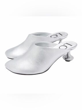 Loewe NWOT Silver Metallic Leather Slip-On TULIP Mules